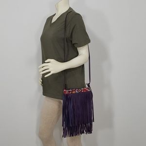 ARLOOM PURPLE LEATHER FRINGES SHOULDER BAG MINT